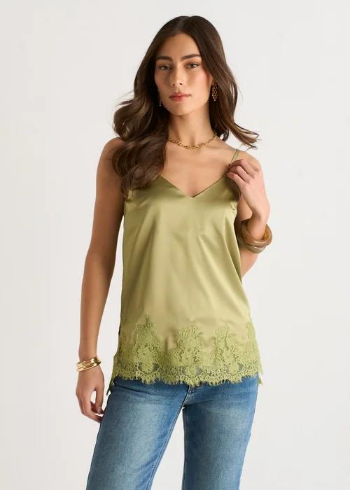 Gini London Khaki Lace Trim Satin Cami Top - 16 Image 1
