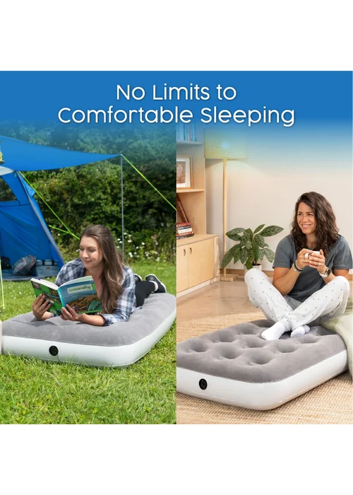 Bestway Premium Flocked Single Airbed with Handheld AC Pump - One Size Image 1