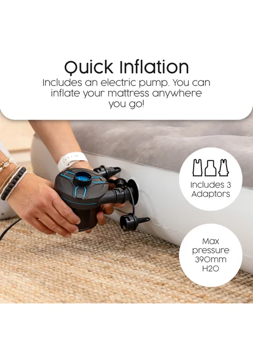 Bestway Premium Flocked Single Airbed with Handheld AC Pump - One Size Image 2