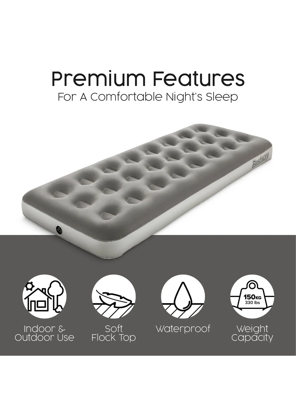 Bestway Premium Flocked Single Airbed with Handheld AC Pump - One Size Image 3