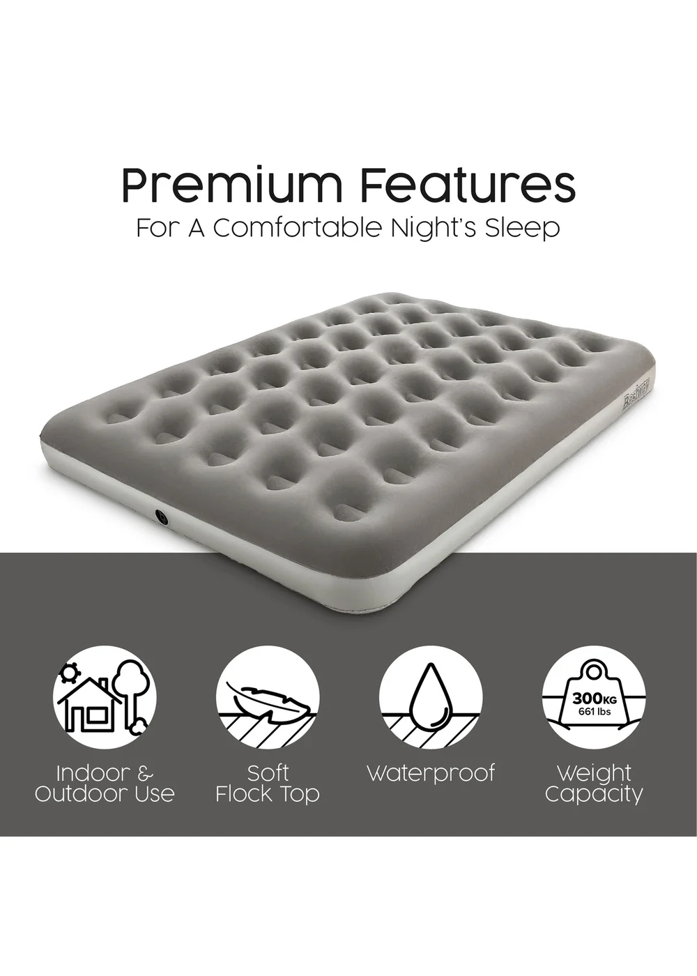 Bestway Premium Flocked Double Airbed with Handheld AC Pump - One Size Image 4