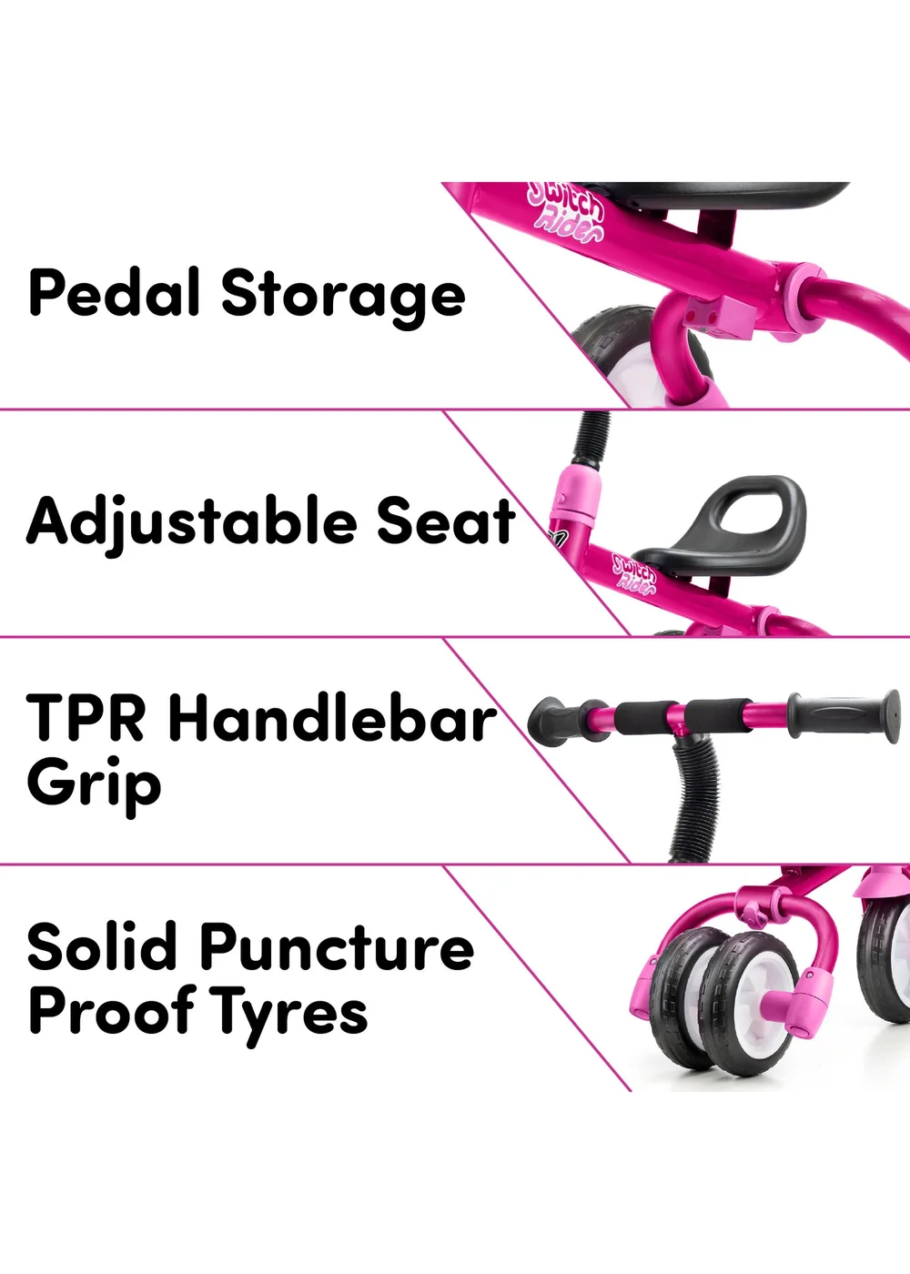 Xootz Switch Rider 5 in 1 Folding Balance Trike Pink - One Size Image 6