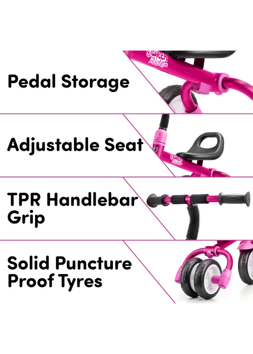 Xootz Switch Rider 5 in 1 Folding Balance Trike Pink - One Size Image 6