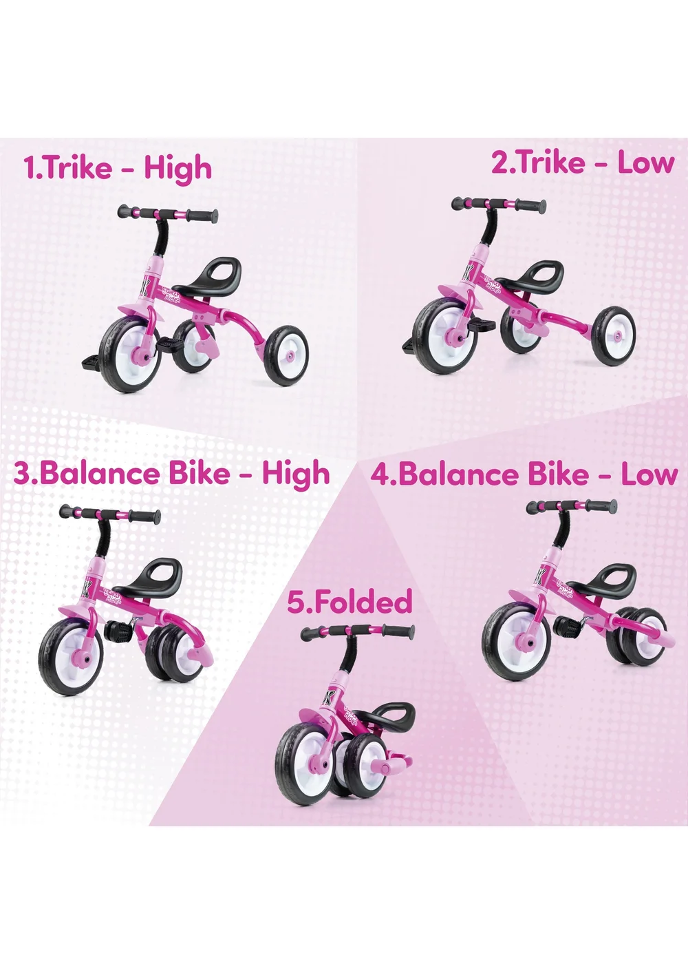 Xootz Switch Rider 5 in 1 Folding Balance Trike Pink - One Size Image 3
