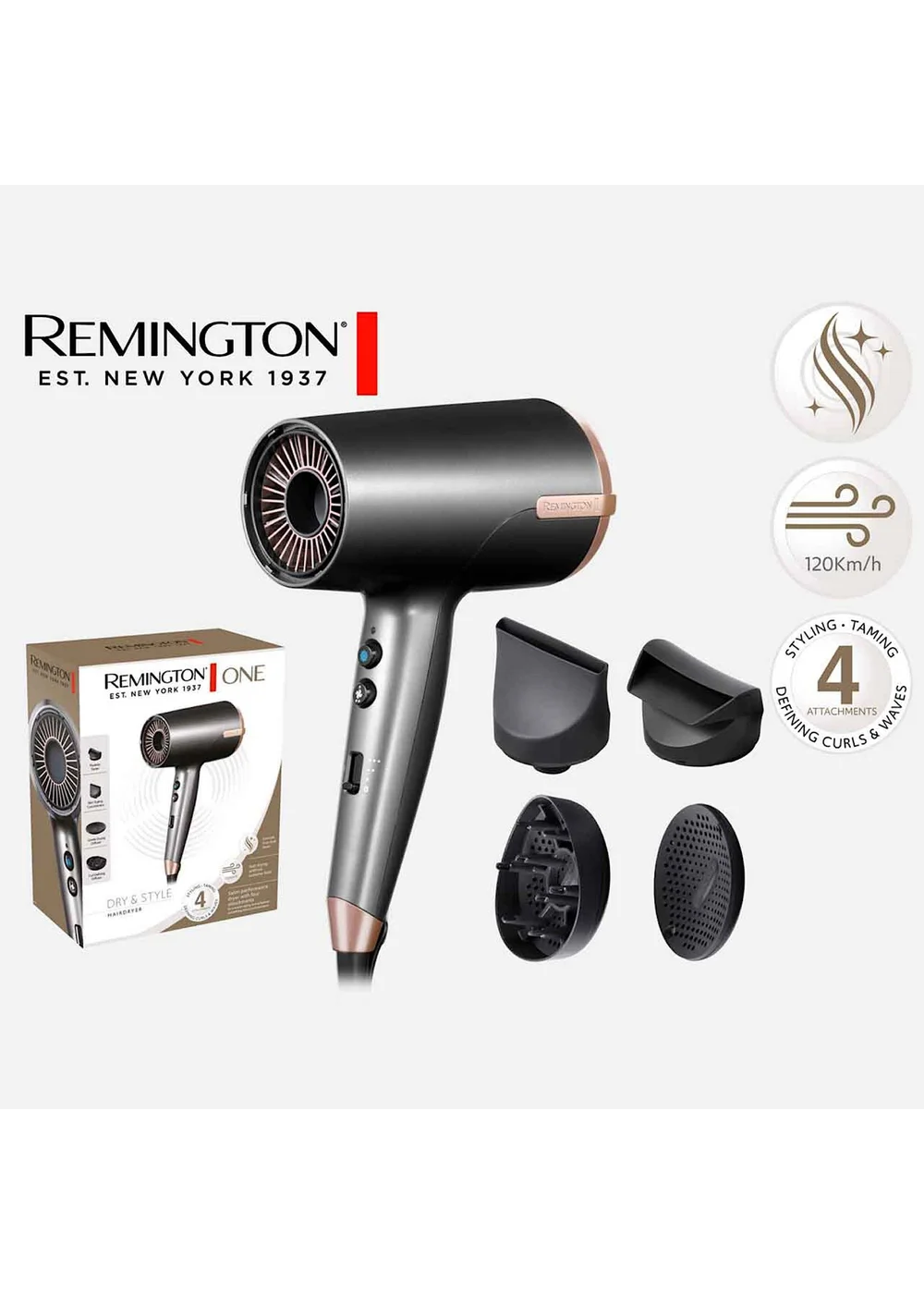 Remington Grey One Dry & Style Hairdryer - One Size Image 2