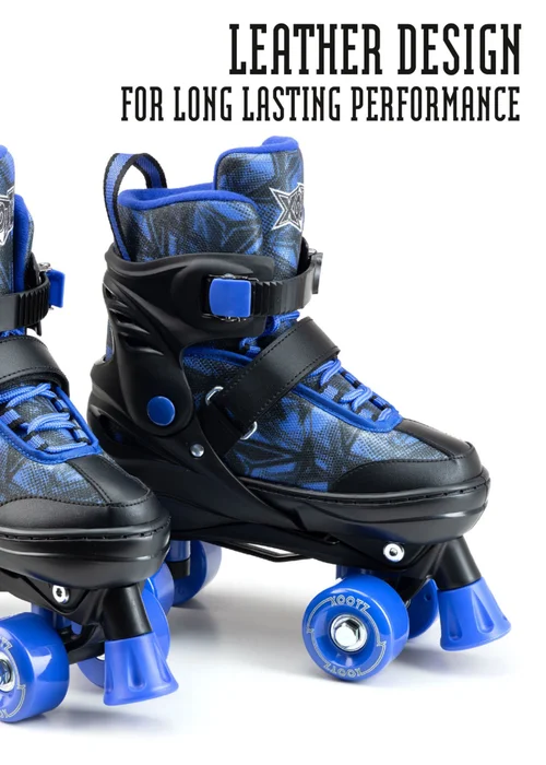 Xootz Semi Soft Jet Skates, Kids Adjustable Roller Skates, Blue Quad Skates with PVC Wheels - M Image 2
