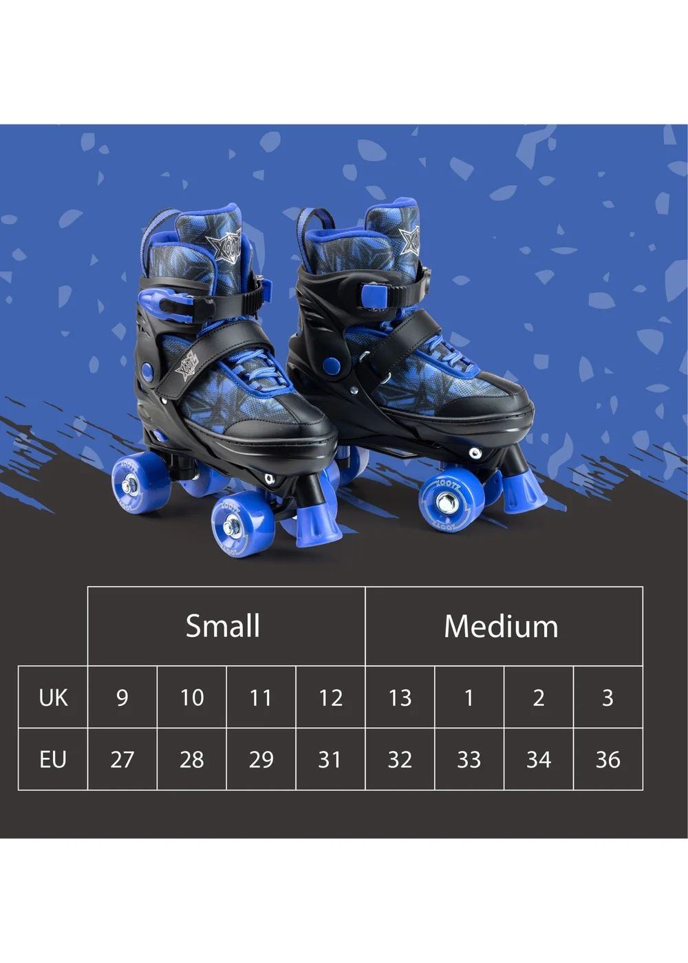 Xootz Semi Soft Jet Skates, Kids Adjustable Roller Skates, Blue Quad Skates with PVC Wheels - M Image 6