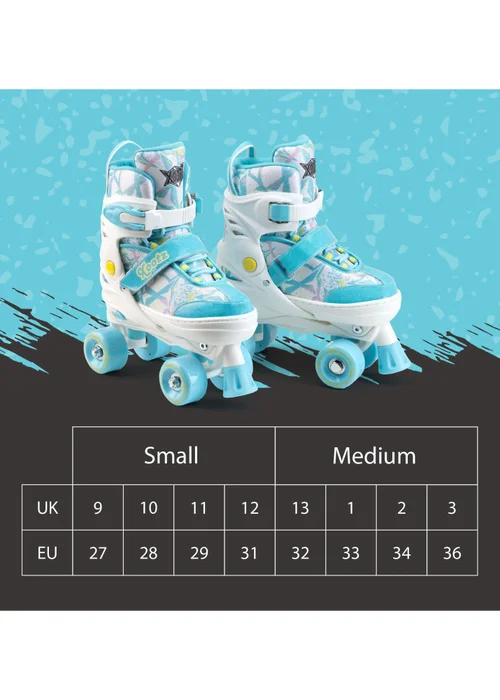 Xootz Semi Soft Bubblegum Skates, Kids Adjustable Roller Skates, Glitter Print Quad Skates with PVC Wheels - M Image 6