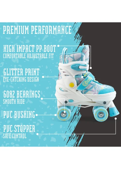 Xootz Semi Soft Bubblegum Skates, Kids Adjustable Roller Skates, Glitter Print Quad Skates with PVC Wheels - M Image 5