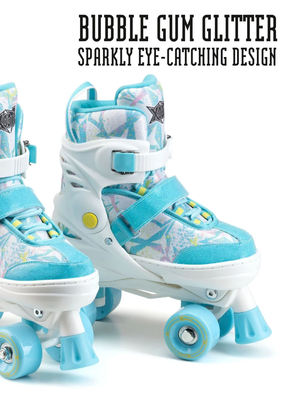 Xootz Semi Soft Bubblegum Skates, Kids Adjustable Roller Skates, Glitter Print Quad Skates with PVC Wheels - M Image 2
