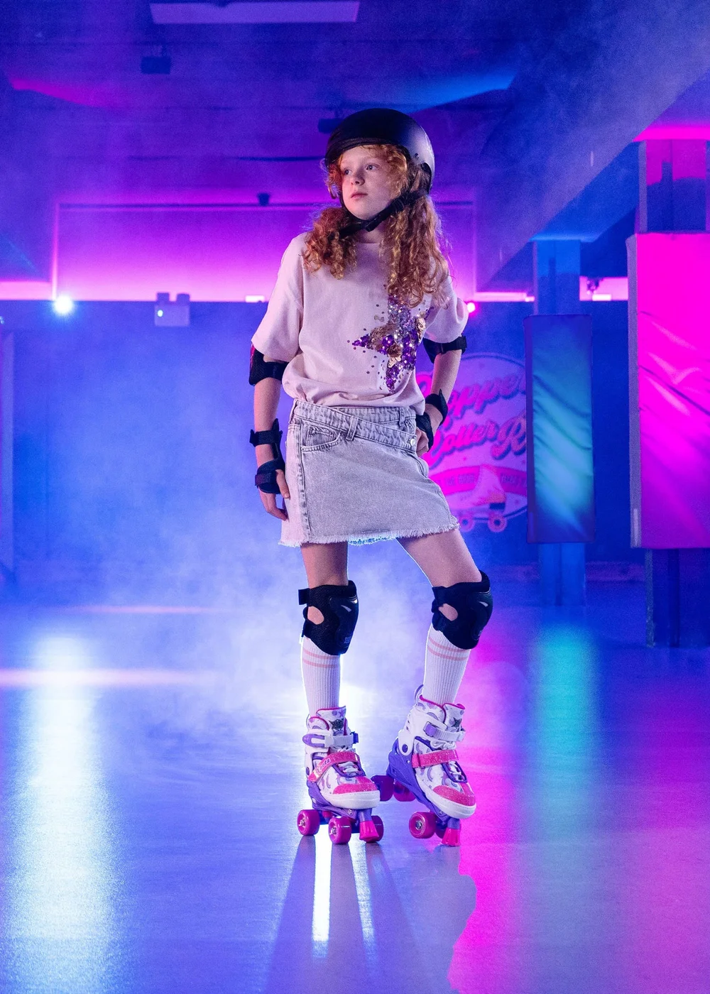 Xootz Semi Soft Stardust Skates, Kids Adjustable Roller Skates, Glitter Print Quad Skates with PVC Wheels - S Image 1