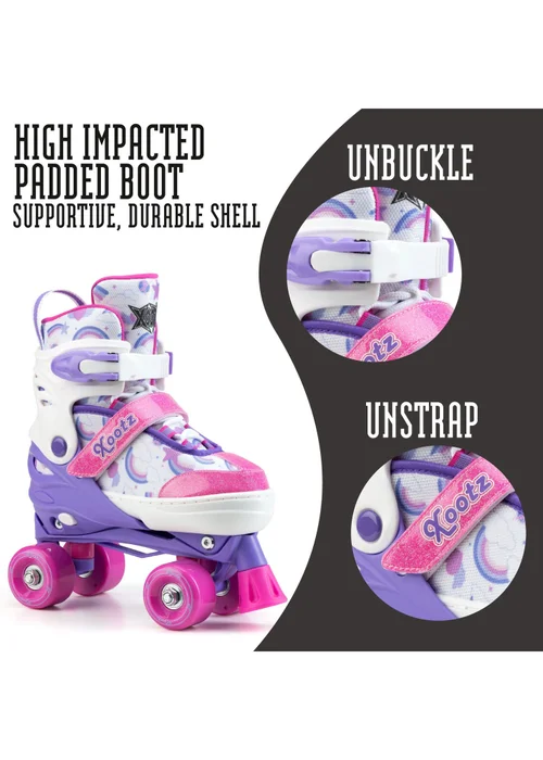 Xootz Semi Soft Stardust Skates, Kids Adjustable Roller Skates, Glitter Print Quad Skates with PVC Wheels - S Image 4