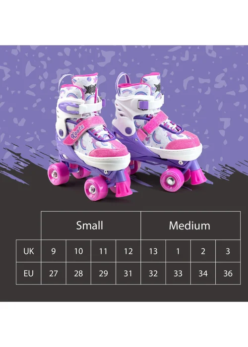 Xootz Semi Soft Stardust Skates, Kids Adjustable Roller Skates, Glitter Print Quad Skates with PVC Wheels - S Image 6