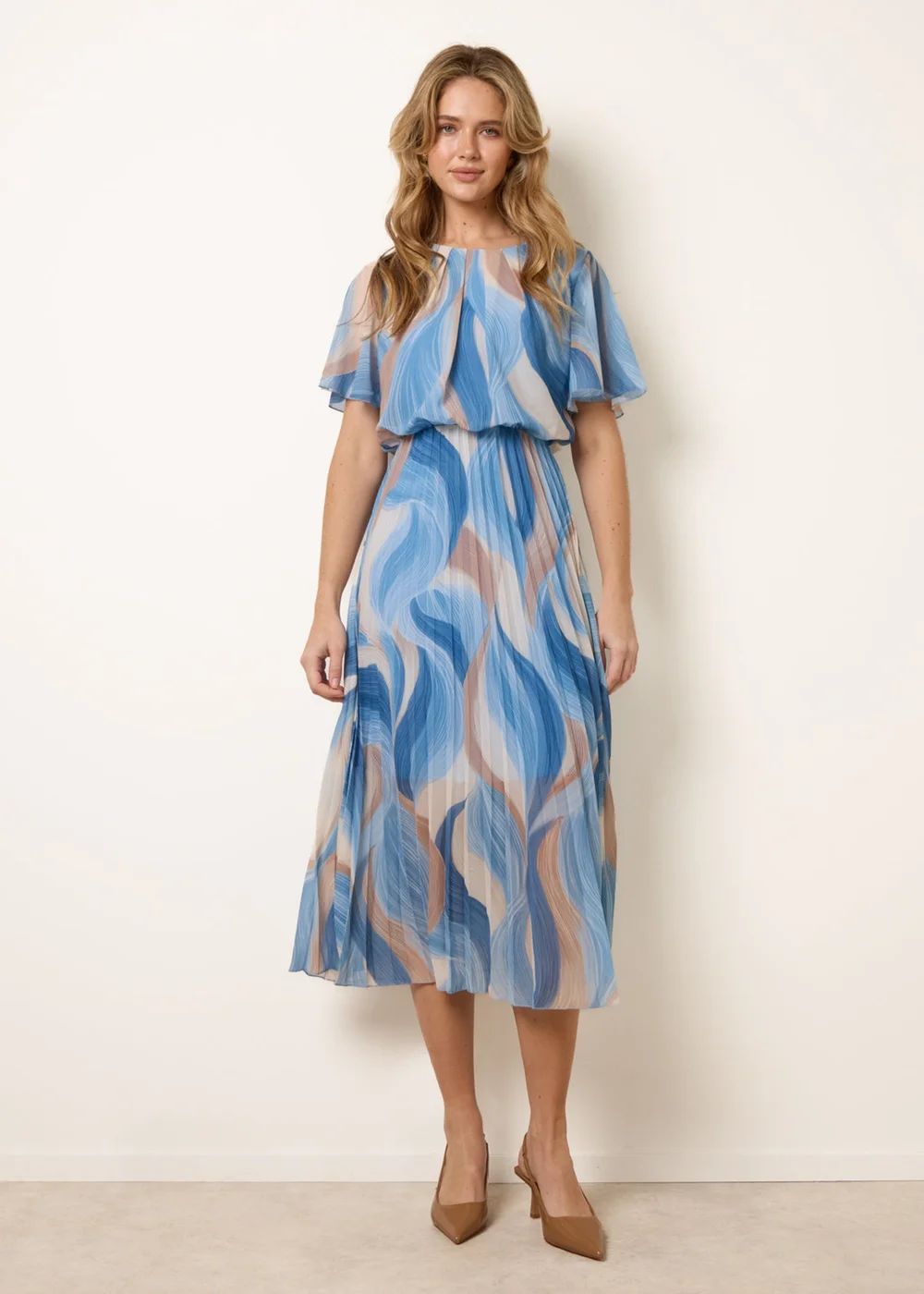 Blue Vanilla Blue Short Sleeve Pleated Midi Dress - S Image 3