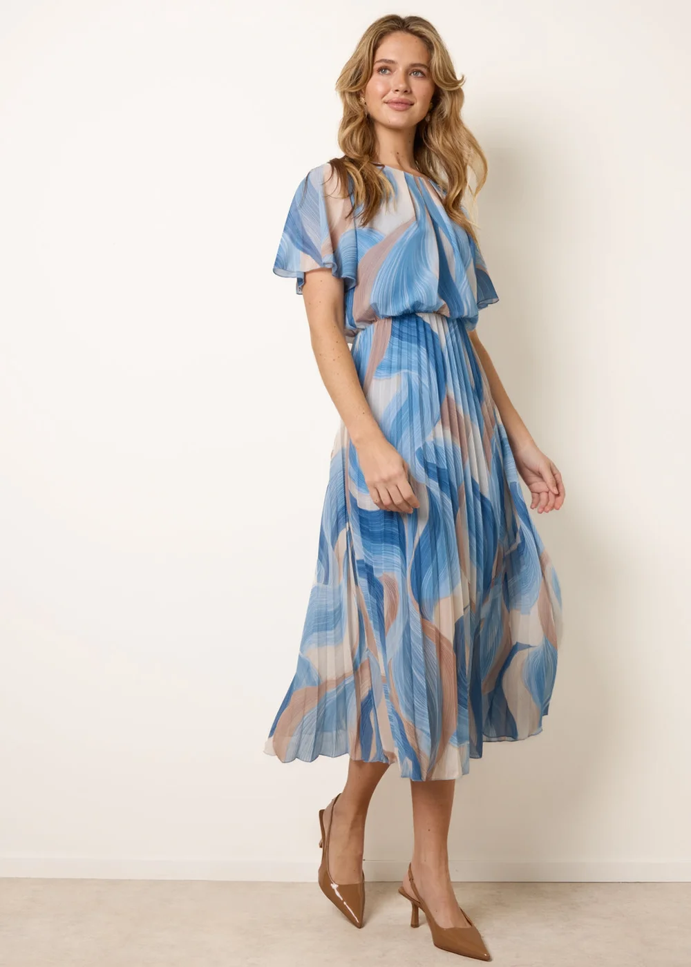 Blue Vanilla Blue Short Sleeve Pleated Midi Dress - S Image 1