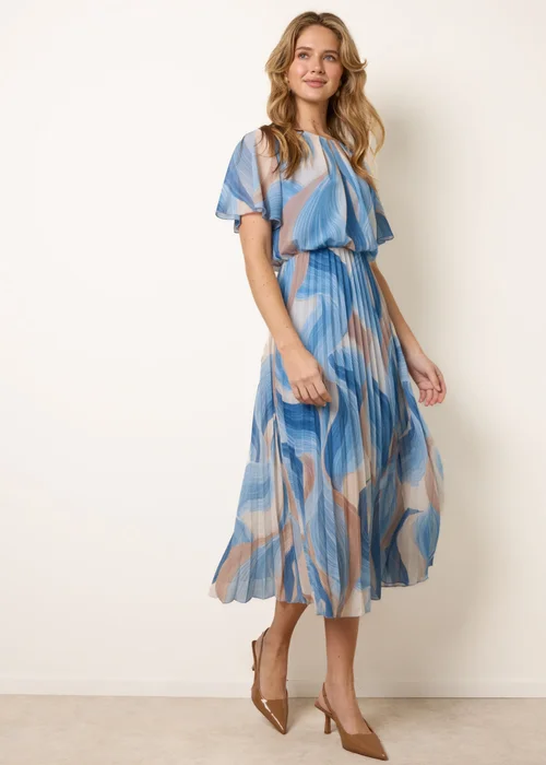 Blue Vanilla Blue Short Sleeve Pleated Midi Dress - S Image 1