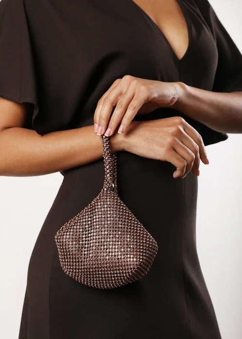 Where's That From Womens Nicki Diamante Mini Chainmail Pouch Bag In Dark Brown - One Size Image 1