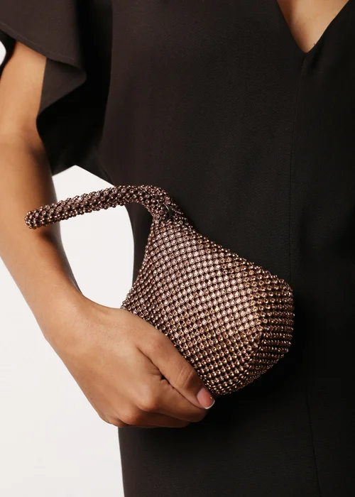 Where's That From Womens Nicki Diamante Mini Chainmail Pouch Bag In Dark Brown - One Size Image 2