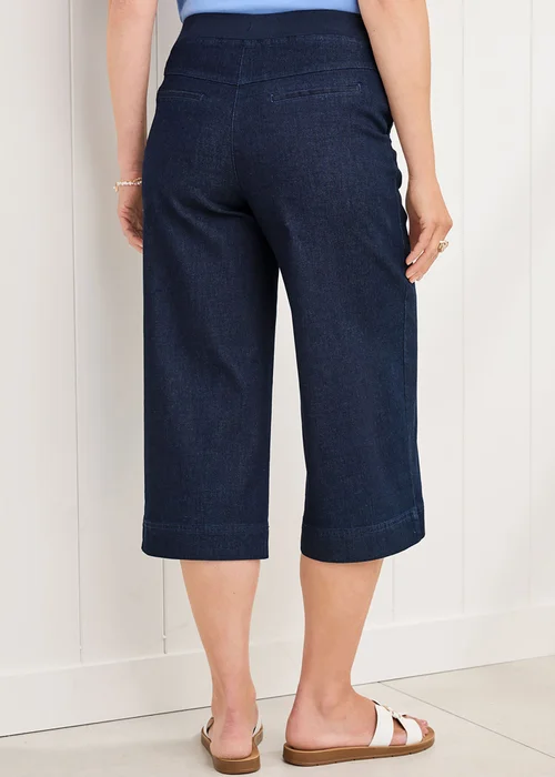 Cotton Traders Dark Blue Wide Leg Crop Pull On Jeans - 10 Image 2