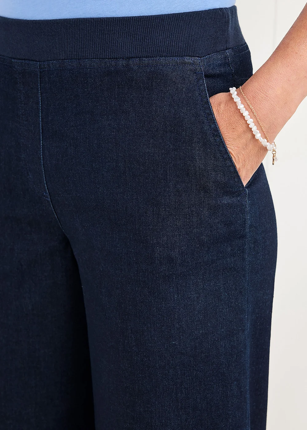 Cotton Traders Dark Blue Wide Leg Crop Pull On Jeans - 10 Image 3