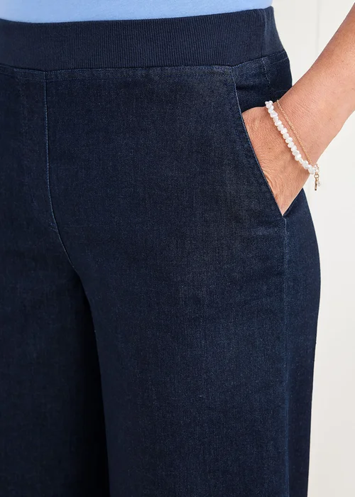 Cotton Traders Dark Blue Wide Leg Crop Pull On Jeans - 10 Image 3