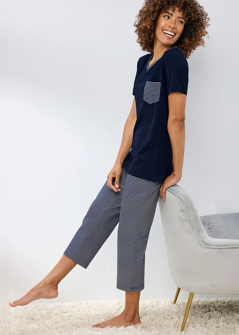 Cotton Traders Dark Blue 4 Piece Cropped Pj Set - 14 Image 4