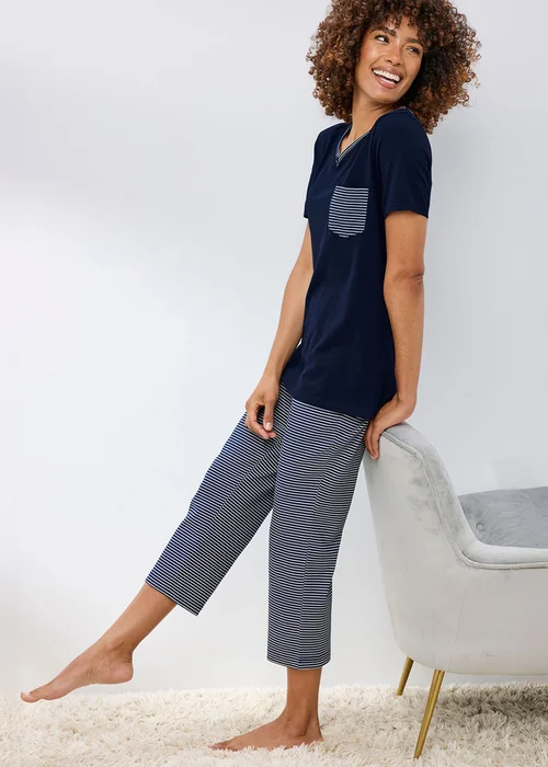 Cotton Traders Dark Blue 4 Piece Cropped Pj Set - 14 Image 4