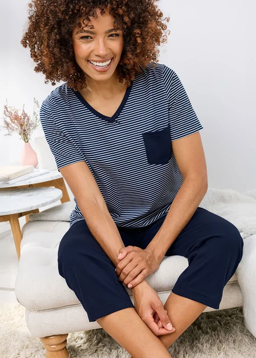 Cotton Traders Dark Blue 4 Piece Cropped Pj Set - 14 Image 3