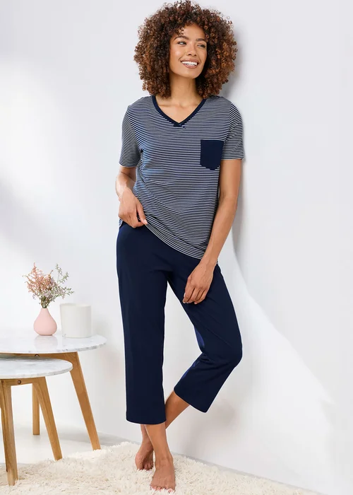 Cotton Traders Dark Blue 4 Piece Cropped Pj Set - 14 Image 2