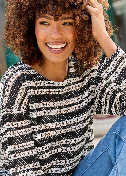 Cotton Traders Black Textured Stripe Top - 22 Image 3