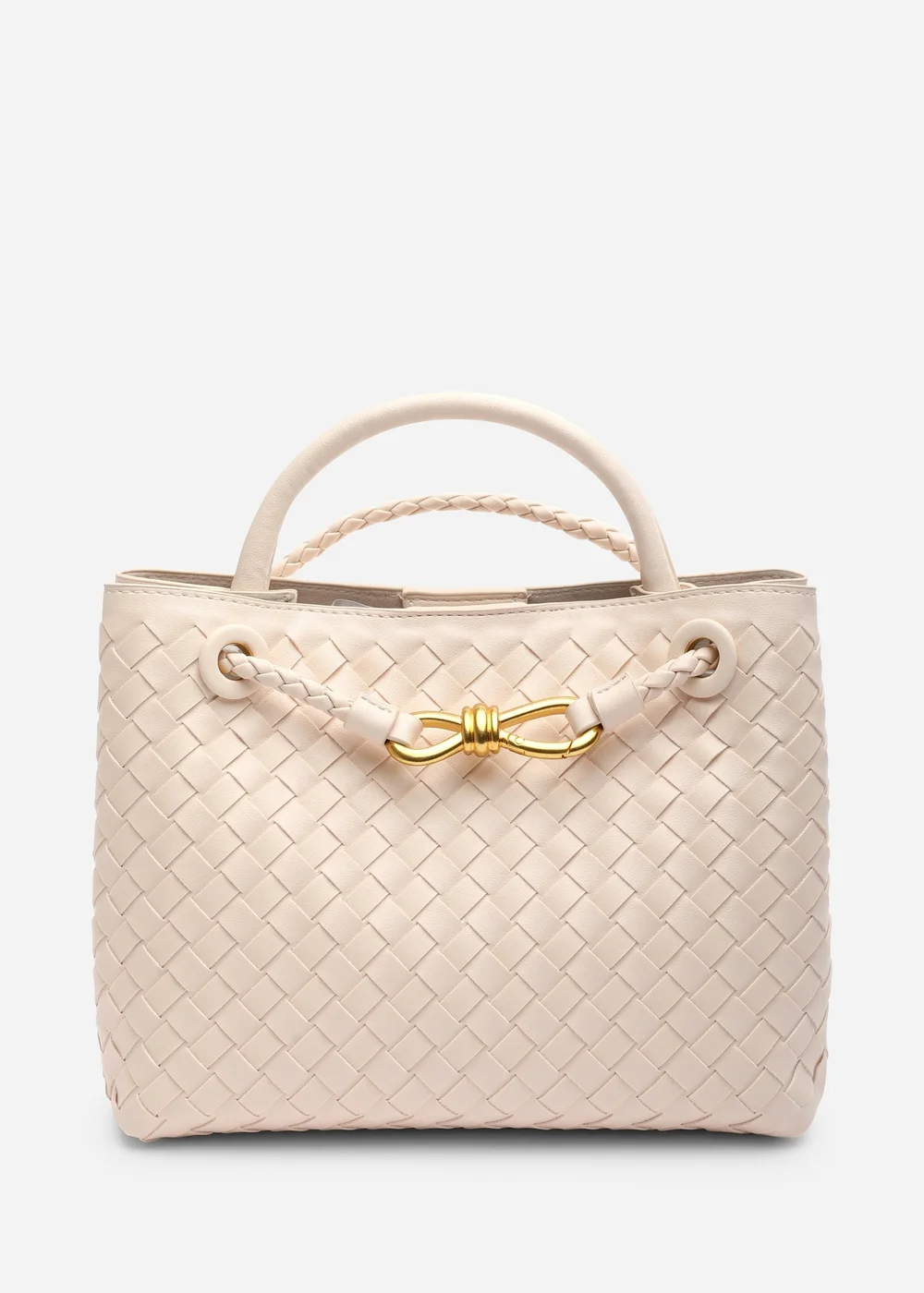 Where's That From Luna Woven Leather Tote bag With Gold Detail In Cream Faux Leather - One Size Image 2
