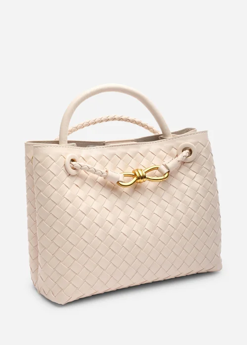 Where's That From Luna Woven Leather Tote bag With Gold Detail In Cream Faux Leather - One Size Image 3