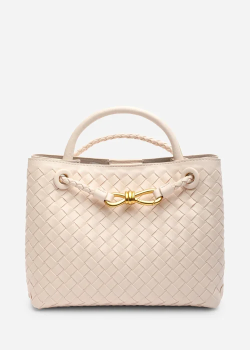 Where's That From Luna Woven Leather Tote bag With Gold Detail In Cream Faux Leather - One Size Image 1