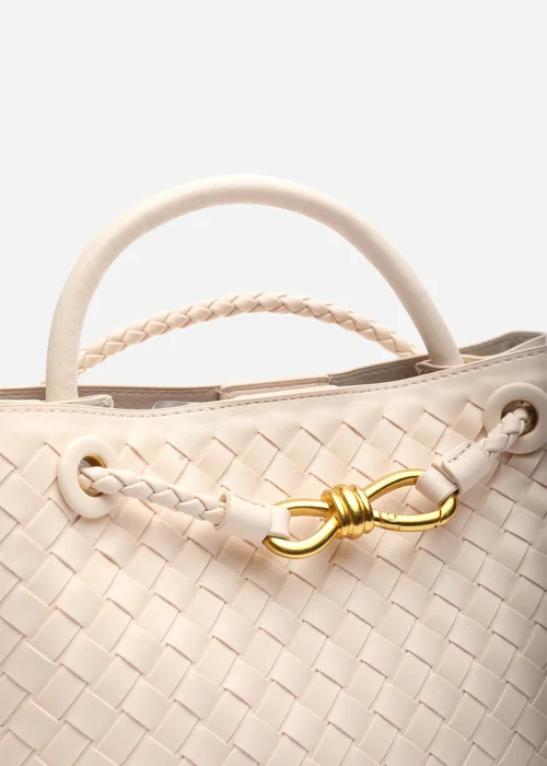 Where's That From Luna Woven Leather Tote bag With Gold Detail In Cream Faux Leather - One Size Image 4