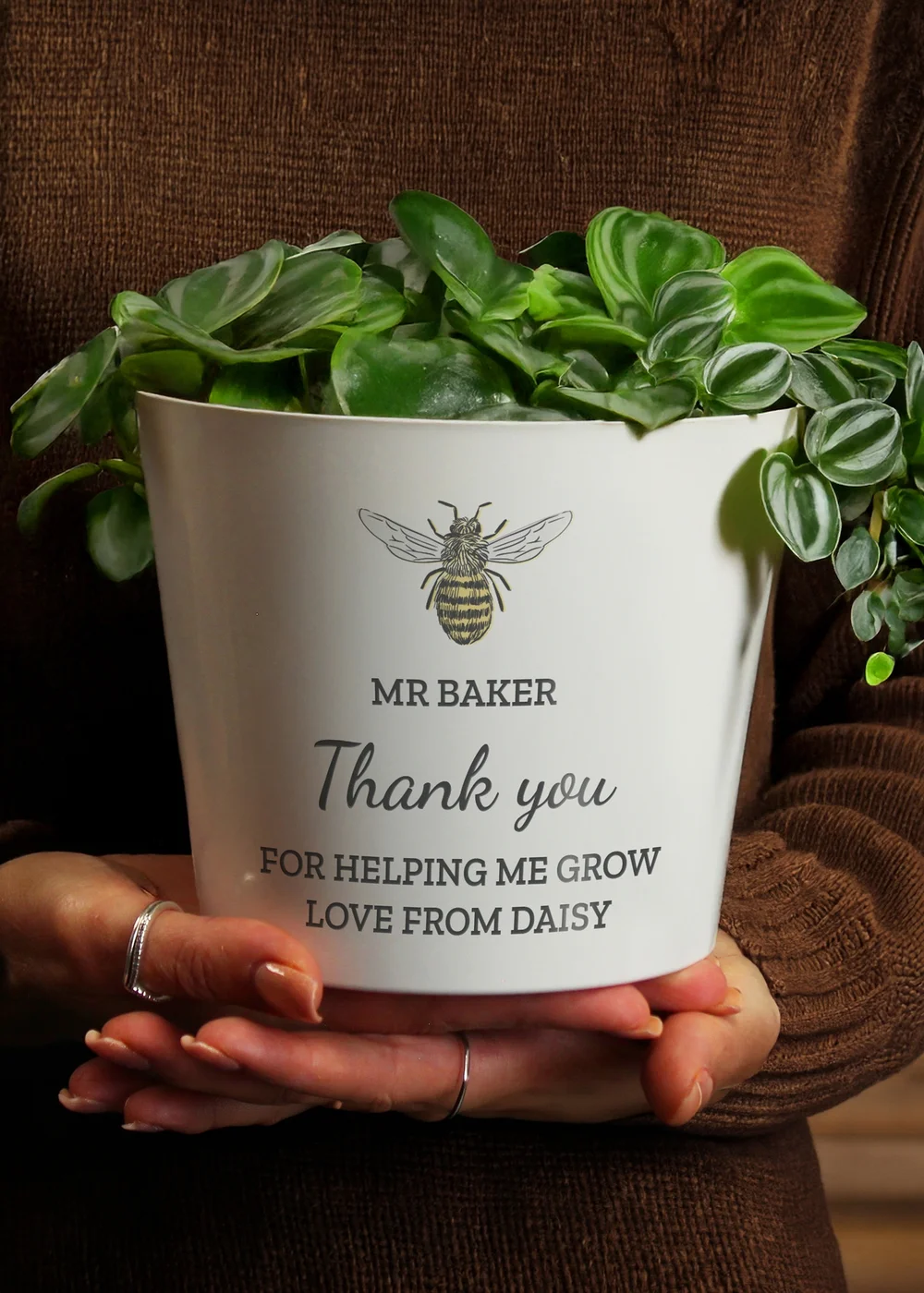 Personalised Memento Company White Bee Plant Pot - One Size Image 3