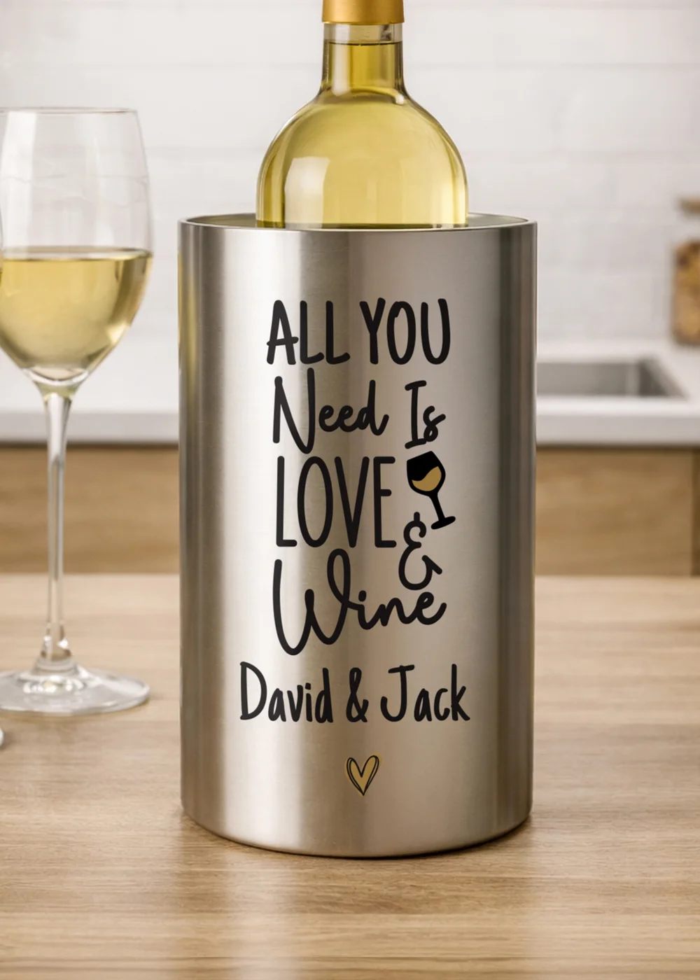 Personalised Memento Company Silver Love and Wine Stainless Steel Wine Cooler - One Size Image 1