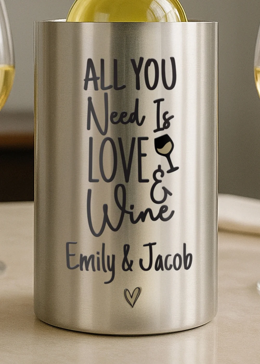 Personalised Memento Company Silver Love and Wine Stainless Steel Wine Cooler - One Size Image 2