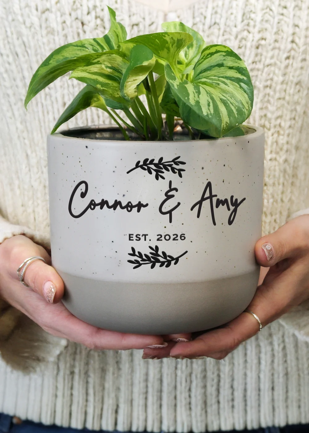 Personalised Memento Company Grey Couples Flecked Plant Pot - One Size Image 3