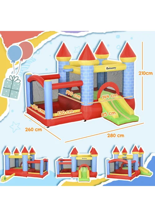Outsunny Multicoloured Bouncy Castle With Fun Features, Blower, For Ages 3-8 Years - One Size Image 3