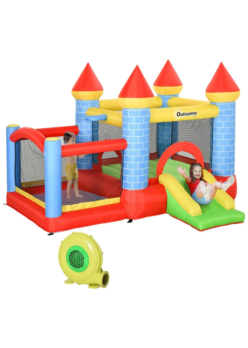 Outsunny Multicoloured Bouncy Castle With Fun Features, Blower, For Ages 3-8 Years - One Size Image 2