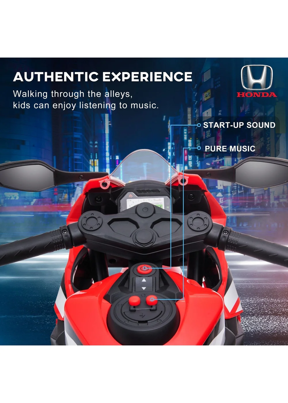 Homcom Red Honda Licensed 6V Kids Electric Motorbike Ride On Car For 3-5 Years - One Size Image 5