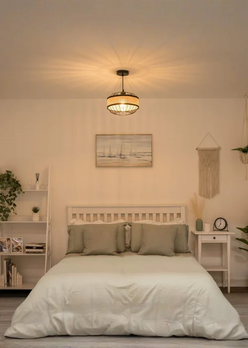 ValueLights Vimet Black Wire Pendant Shade with Wicker Band - One Size Image 3