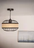 ValueLights Vimet Black Wire Pendant Shade with Wicker Band - One Size Image 1