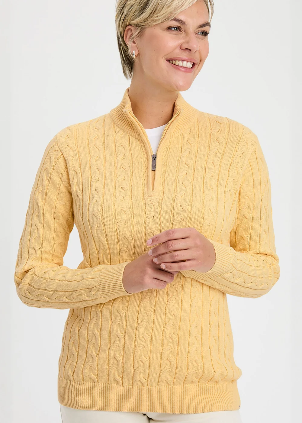 Cotton Traders Lemon Cotton Cable Half Zip Jumper - XL Image 2