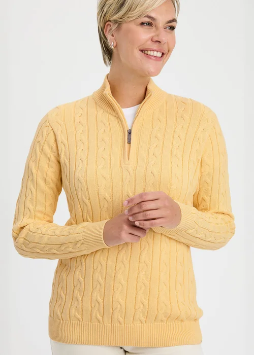 Cotton Traders Lemon Cotton Cable Half Zip Jumper - XL Image 2