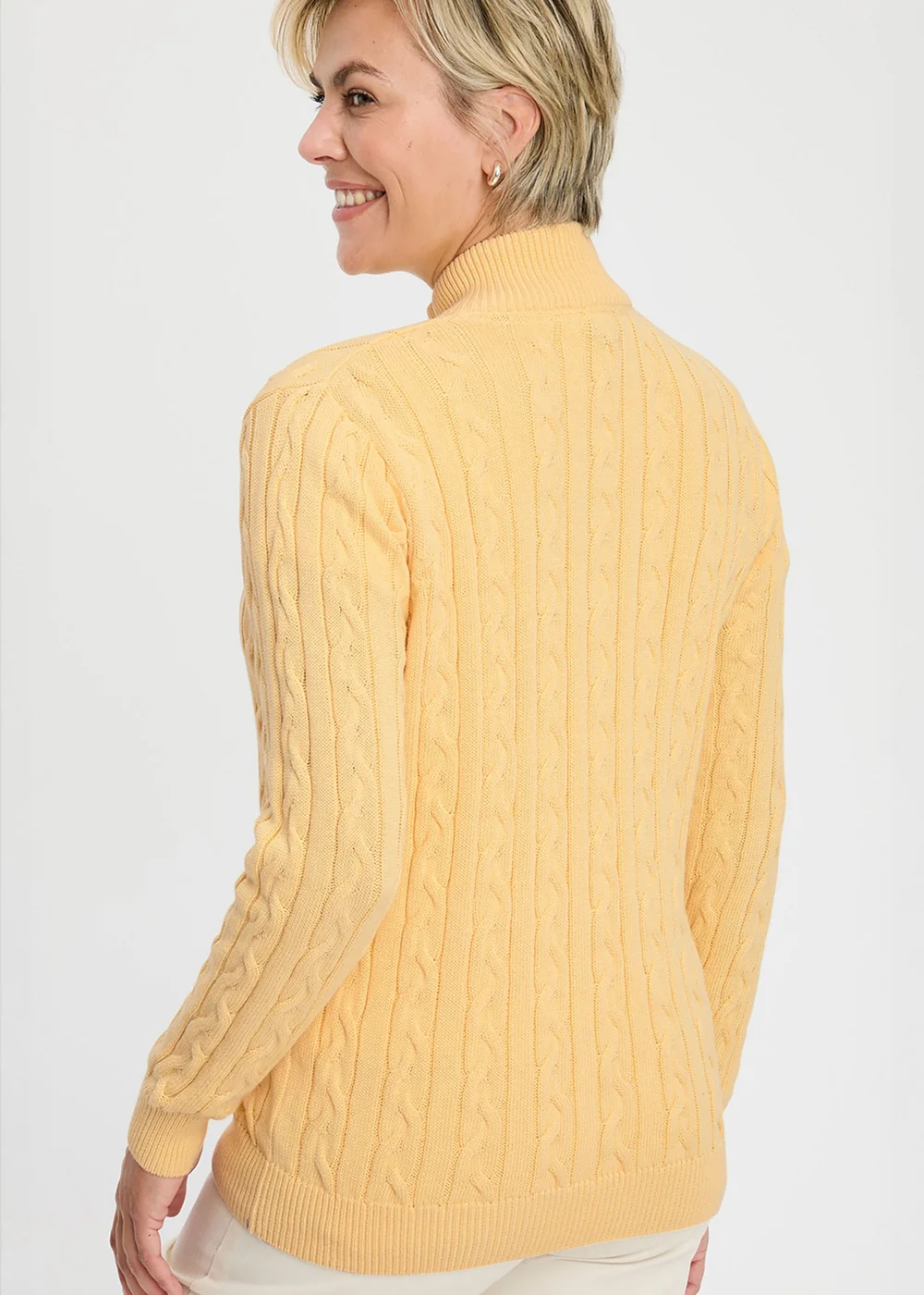 Cotton Traders Lemon Cotton Cable Half Zip Jumper - XL Image 3