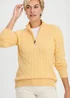 Cotton Traders Lemon Cotton Cable Half Zip Jumper - XL Image 1