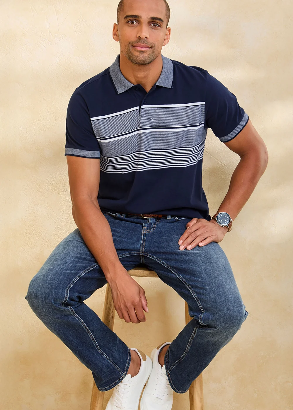 Cotton Traders Ink Short Sleeve Stripe Jersey Polo Shirt - 3XL Image 2