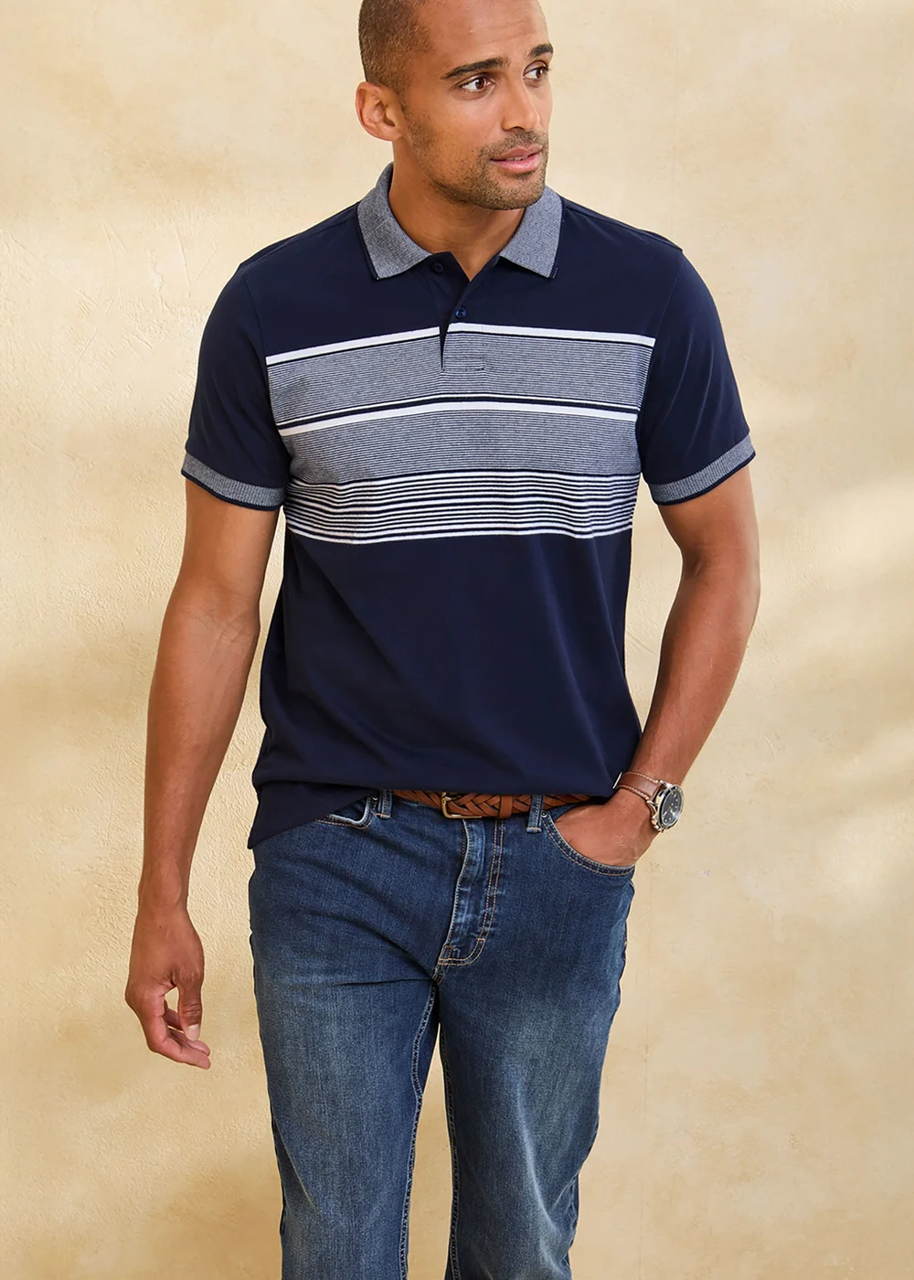 Cotton Traders Ink Short Sleeve Stripe Jersey Polo Shirt - 3XL Image 1