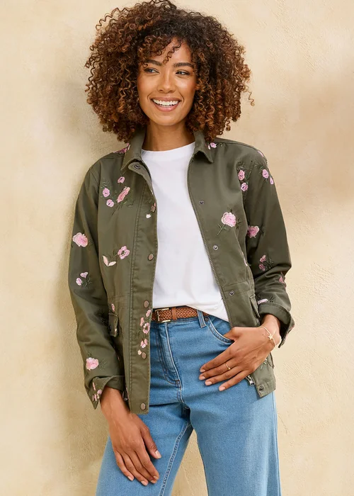 Cotton Traders Khaki Embroidered Cargo Jacket - 12 Image 2